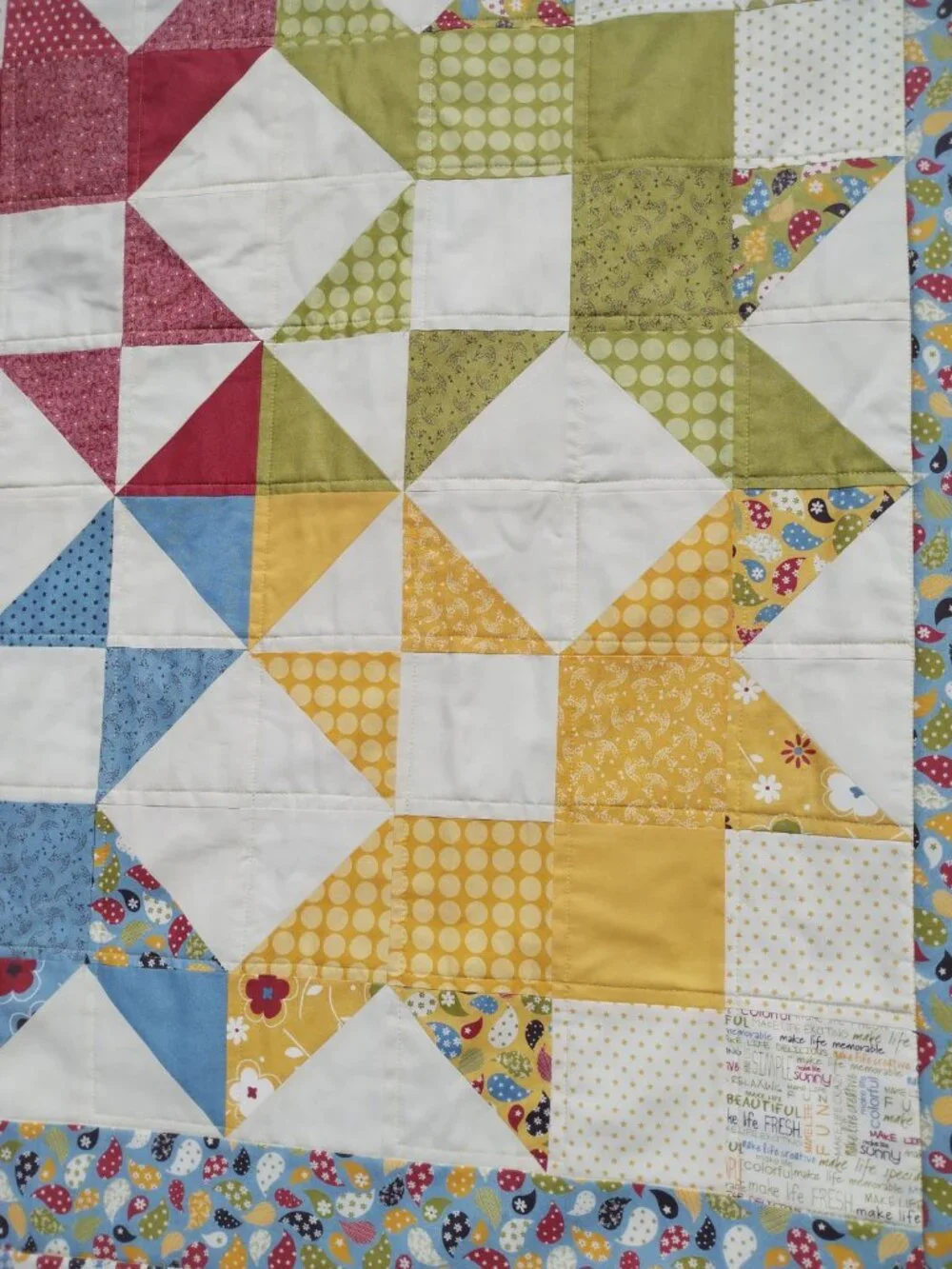 BN HANDMADE COTTON QUILT RED BLUE YELLOW GREEN DARK BROWN